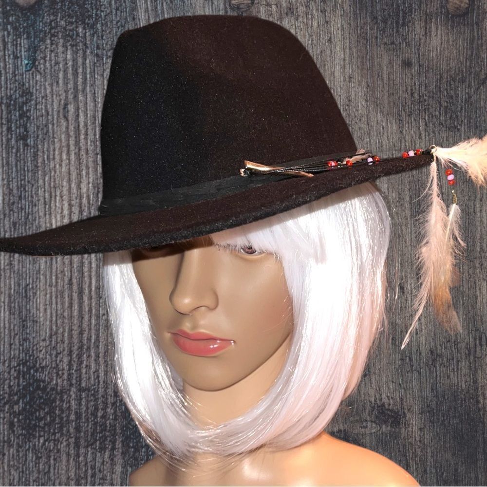Black cowgirl/ fedora style hat with roach clip on band ( removable )